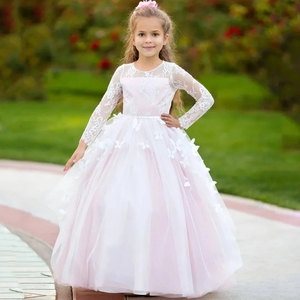 Vestidos <span class=keywords><strong>de</strong></span> Niña <span class=keywords><strong>de</strong></span> Flores <span class=keywords><strong>de</strong></span> Tul con Encaje Personalizados para Bodas, Mangas Largas, Elegantes, Sencillos, para Niños, Ocasiones Formales, <span class=keywords><strong>Primera</strong></span> Comunión, Baile - Product Image 1