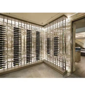 Exhibidor de Vino <span class=keywords><strong>Vertical</strong></span> de Metal y Madera Maciza, Montado en la Pared, con Altura Ajustable y Funciones Extensibles para Muebles del Hogar - Product Image 1