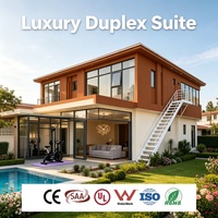 Villa modulaire à deux étages en conteneurs avec salle de fitness et balcon, verrière pleine hauteur à rupture de pont thermique, électricité conforme aux codes locaux