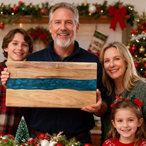 Planche à découper et à servir en bois d'olivier avec résine époxy bleue, design luxueux, pour charcuterie, fromages, fruits - Product Image 6