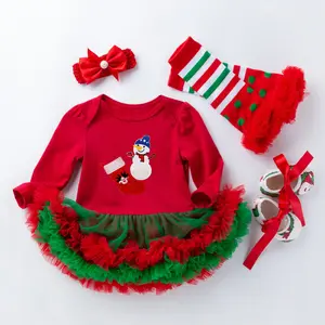 冬のクリスマスイブ私の最初のクリスマスプリントフリルロンパースフリルチュチュドレスベビーファッション服女の子MFCG-026