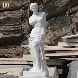Statue d'Artemise en marbre blanc sculptée à la main grandeur nature avec cerf pour la décoration de jardin extérieur - Product Image 3