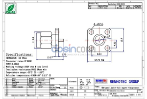 Brida de 4 orificios SMA Macho RF Coaxial 50Ohm Conector de enchufe recto estándar Tipo de soldadura de la DC-6GHz - Product Image 6