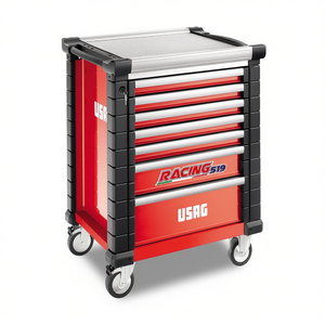 Armoire à outils Usag Racing 519 à 7 tiroirs, chariot de rangement d'atelier roulettes rouges et argentées - Product Image 2