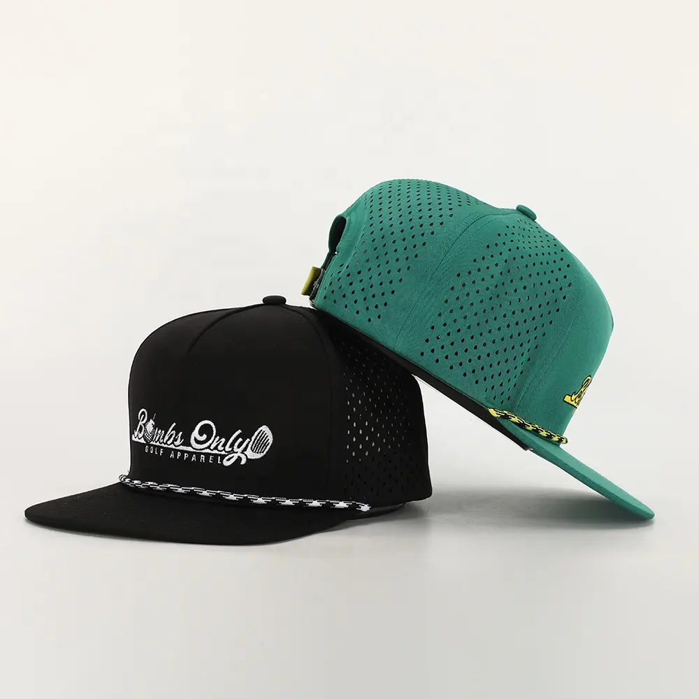 Wholesale Custom 5 Panel Embroidery Logo Rope Snapback Cap,Hip Hop Flat Bill Snap Back Gorras,Laser Cut Hole Perforated Hat