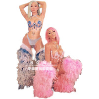 Costume de performance sexy pour femmes, style européen et américain, pour soirée en boîte de nuit, 100% polyester, vêtements de danse exotiques, robe ornée de strass