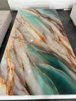 Panneau mural en PVC brillant MORLENX vert émeraude or blanc onyx marbre UV pour la décoration de villas et d'hôtels de luxe