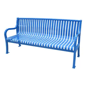 Custom Outdoor Furniture Slatted Steel Bench Seating Outside Park Street Metal Bench Seat Public Garden Patio Iron Bench Chair
