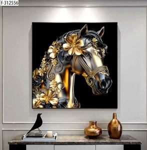 Lujo moderno flor <span class=keywords><strong>caballos</strong></span> blancos decoración del hogar para sala de estar dormitorio cuadrado gran tamaño animales cristal porcelana pintura - Product Image 5