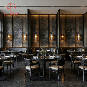Muebles de Restaurante de Lujo Modernos y Elegantes, Mesas Redondas de Mármol con Sillas de Cuero Negro para Uso Comercial - Product Image 4
