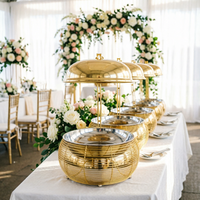Plat de service de luxe doré 8L en acier inoxydable, chauffe-plats de buffet, équipement de restauration, chauffage à l'alcool, pour mariages et réceptions
