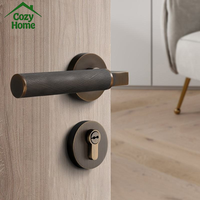 Poignée de porte solide noire, poignée de porte intérieure avec serrure magnétique pour porte en bois, poignées de porte intérieures en laiton moleté pour la confidentialité