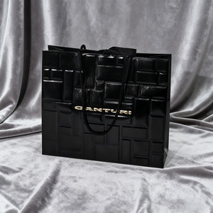 Sacs en papier personnalisés de luxe avec impression dorée brillante, emballage cadeau, emballage de vêtements, poignée découpée, sacs à emporter, vente en gros - Product Image 2