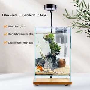 2025 lumière durable de réservoir de poissons d'<span class=keywords><strong>aquarium</strong></span> de l'acrylique LED de luxe avec la conception de plante en bambou pour le salon - Product Image 1