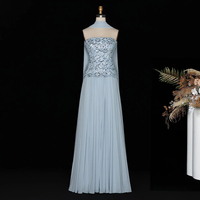 Robe de soirée formelle plissée en mousseline de soie sans bretelles, brodée de sequins bleu clair, modèle Jancember LSZ651