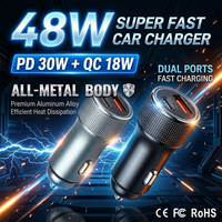 Pengisi Daya Mobil HNT 48W 2Port Populer PD QC3.0 Pengisian Cepat USB-A USB-C Adaptor Daya Pemantik Rokok untuk iPhone Samsung Android