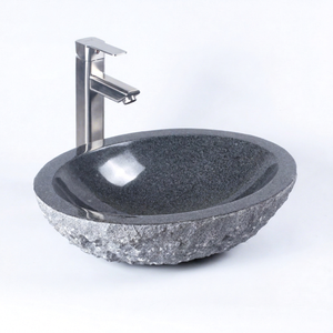RICO GLOBAL Round Granite Vessel Sink Polished Finish Top Mount <b>Bathroom</b> Basin Minimalist Design Single Hole Faucet - Product Image 1
