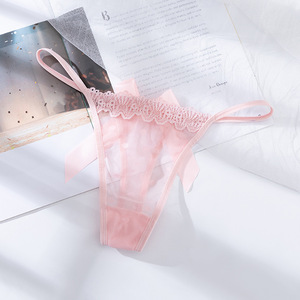 Tanga de malla transparente con lunares para mujer, con encaje y lazo lateral, tirantes finos, transparente, estilo T-back, lencería sexy - Product Image 5