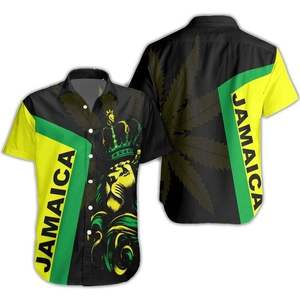 Chemise hawaïenne de football jamaïque personnalisée sublimation Reggae <span class=keywords><strong>Girlz</strong></span> imprimé lion chemises hawaïennes chemises à manches courtes personnalisées pour hommes - Product Image 3