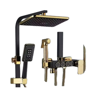 Carré Salle De Bains Thermostatique Bain Mitigeur Noir Or Carré Système De Douche Chaud Froid Bain Robinet En Laiton Bain Douche Robinets