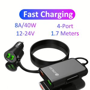 ที่ชาร์จในรถยนต์ 4 พอร์ต รองรับ QC3.0 พร้อมสายชาร์จยาว 1.7 เมตร QC3.0 5v8a ที่ชาร์จสำหรับเบาะหลัง - Product Image 2