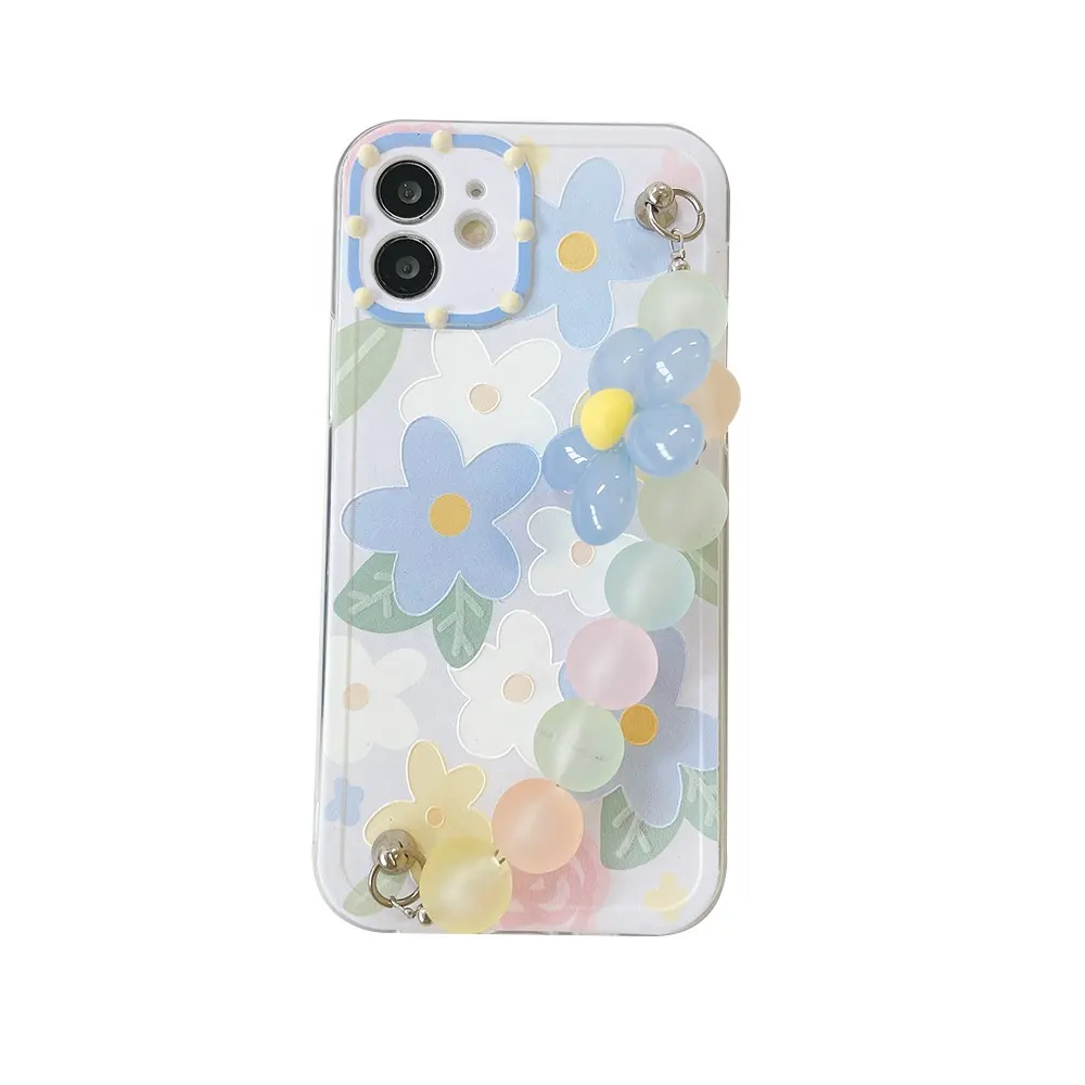 Mooie Koreaanse Candy Kleur Bloem Armband Zachte Telefoon Case Voor Iphone 13 12 Pro 11 Pro Max X Xs Xr 8 7 Plus Funda Coque