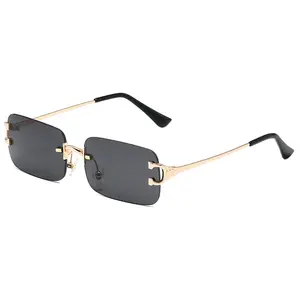 2023 Randlose Rechteck Luxus Sonnenbrille Mode Edelstahl Design Shades Cricket Top Marke Stilvolle quadratische Sonnenbrille für mich