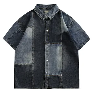 Camicia da lavoro a maniche lunghe Western con taglio da Cowboy da uomo camicie in Denim con finitura lavata