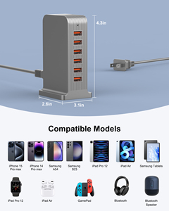 Station de charge USB 6 ports, chargeur rapide 50W, chargeur USB multi-ports pour téléphone - Product Image 2
