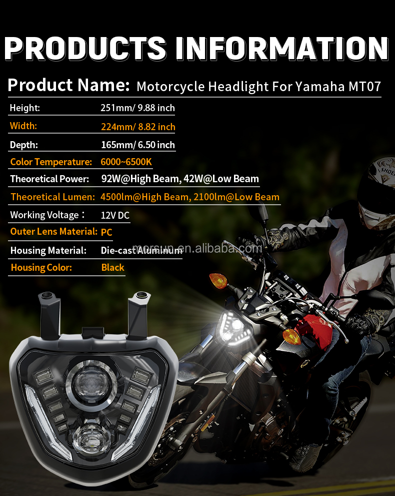 Z-OFFROAD LED Headlight Assembly For Yamaha FZ07 MT07 MT-07 2014-2017 - Plug & Play, 6000K, IP67