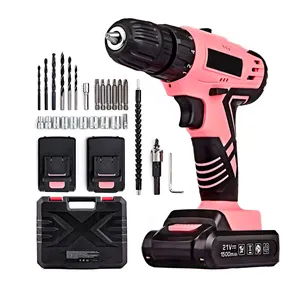 Power Tools 13 Mm Elektrische Drive Impact Boor Set Roze Accuschroefboormachine Met Verlichting 1.5 Ah 2 Pc batterij En Oplader