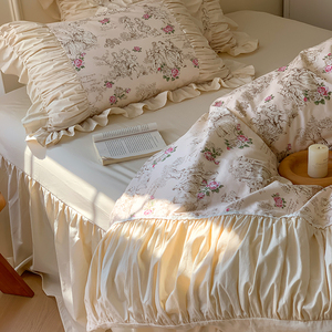 Printed Cotton <b>Bedding</b> <b>Set</b> 4 Pcs Bed Skirt Style Breathable Home Use - Product Image 2