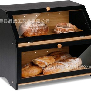 Double Layer Bamboo Bread Box 15.35x9.85x12.6inchs With Glass Door For Kitchen Storage - Product Image 3