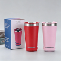 Mug Kopi Perjalanan Anti Bocor Dinding Ganda Berinsulasi Vakum Tumbler Stainless Steel dengan Speaker Bluetooth 16oz