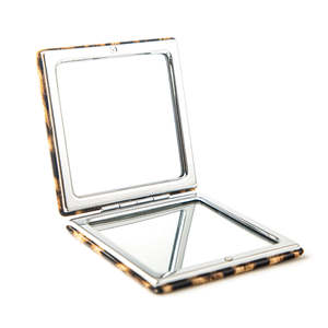 Leopard Print <b>Square</b> Compact <b>Mirror</b> 72x72mm Double-Sided Folding Makeup <b>Mirror</b> With 2X Magnification Portable Pocket <b>Mirror</b> - Product Image 2