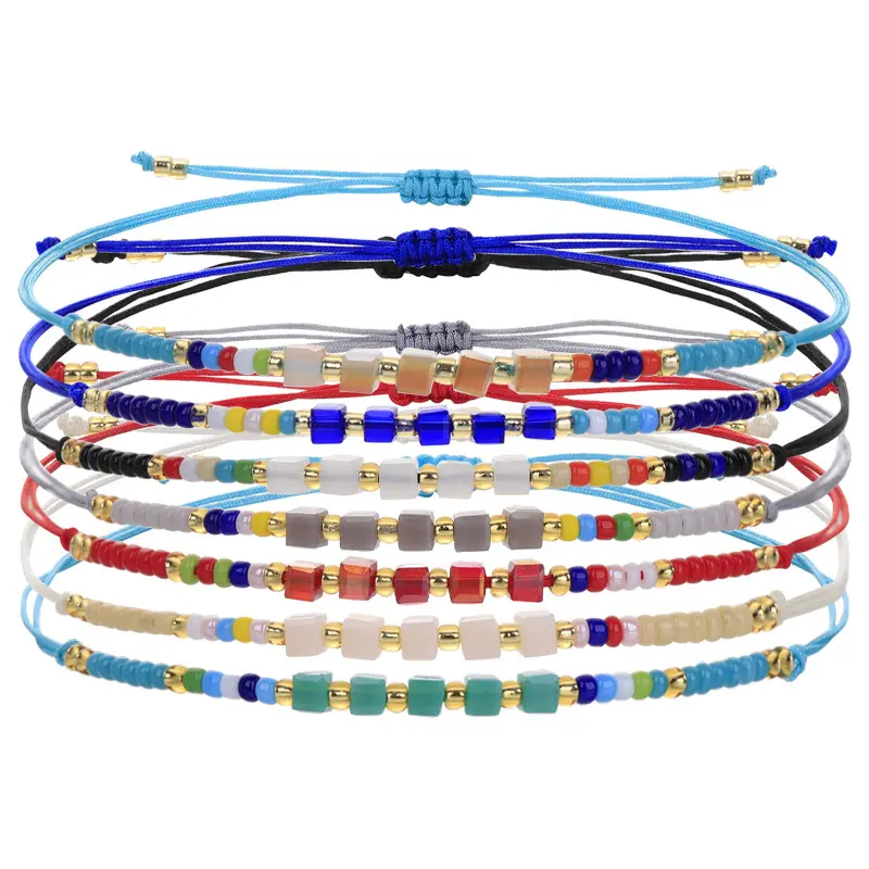 Latest Design Fresh Women Girls Rice Bead Adjustable Stretch Crystal Bead Rope Bracelet For Gift