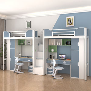 <span class=keywords><strong>Letto</strong></span> a Castello Moderno <span class=keywords><strong>Matrimoniale</strong></span> in Ferro Acciaio e Legno per Adulti Studenti Dormitorio Appartamento o Hotel - Product Image 2