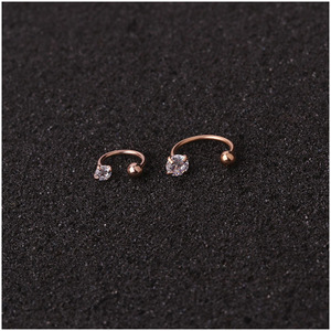 Wholesale Non-Piercing C-Shape Stainless Steel Nose Ear Cartilage <b>Clip</b> On Earrings with Crystal Ball End Studs - Product Image 5