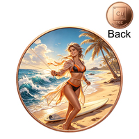 Pièce de monnaie en cuivre rouge en gros, personnalisée, 1 once, pureté .999, pièce de défi 'Coast Beauty Surfboard Sunny Seaside' pour collection