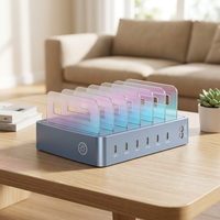 Pengisi Daya Listrik USB-C 100W, Pengisian Cepat GaN 100W PD, Stasiun Pengisi Daya Desktop 6-Port Tipe C untuk Ponsel dan Tablet