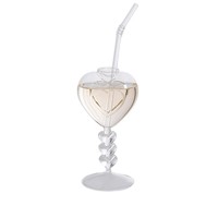 Copa de Cristal Creativa en Forma de Corazón con Pajita, Hecha a Mano, con Base Alta, Romántica, para Cócteles, Bar, Bodas, San Valentín