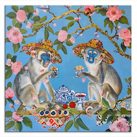 Alas Mahjong Motif Bunga Monyet Biru Langsung dari Pabrik, Alas Meja Karet Cetak HD Anti Selip, Kemasan Gulung, Pengiriman Cepat untuk Ubin Mahjong