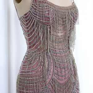 Luxuriöses Meerjungfrauen-Abendkleid mit Kristallquasten, Spaghettiträgern in Nude-Pink, langes Ballkleid für Partys Lsz029-1 - Product Image 6