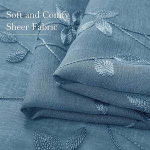 DaiRui Rideaux transparents <span class=keywords><strong>vert</strong></span> <span class=keywords><strong>sauge</strong></span> brodés à motif de feuilles avec poches en faux lin floral Rideaux de fenêtre en voile semi-transparent - Product Image 3