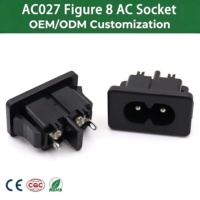 Soket Daya AC-027 Bentuk Angka 8 Kecil, Konektor C8 AC 2 Pin Betina untuk Peralatan Audio dan Video, Langsung dari Pabrik