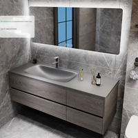 Ensemble de meubles de salle de bain modernes de luxe léger, étanches, en aluminium alvéolé, avec vasque intégrée et meuble sous-vasque