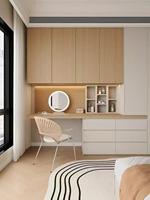 Ensemble moderne de commode, coiffeuse et bureau autoportant avec tiroirs intégrés et étagères ouvertes, mobilier de chambre personnalisable, assemblé