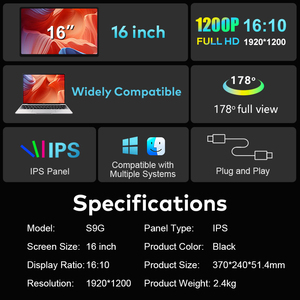 Distribución al por Mayor de Fábrica, Extensor de Pantalla Triple para Portátil de 16 Pulgadas con Panel IPS, Monitor LCD Dual de 1200P para Portátil - Product Image 4
