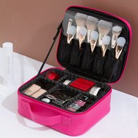 Trousse de maquillage avec doubles poignées supérieures, portable, idéale pour les voyages, avec support pour pinceaux intégré