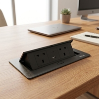 Prise de bureau escamotable T266 norme britannique avec USB Type-C, 3 ports et 3 prises, usage commercial pour bureau de conférence